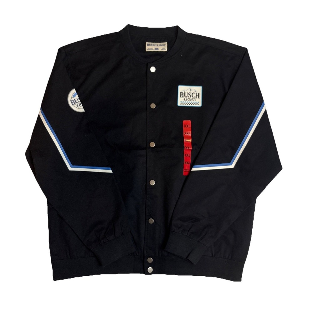 Busch Light Jacket Mens 2XL Black Varsity Snap Button‎ Beer Racing Smooth Finish